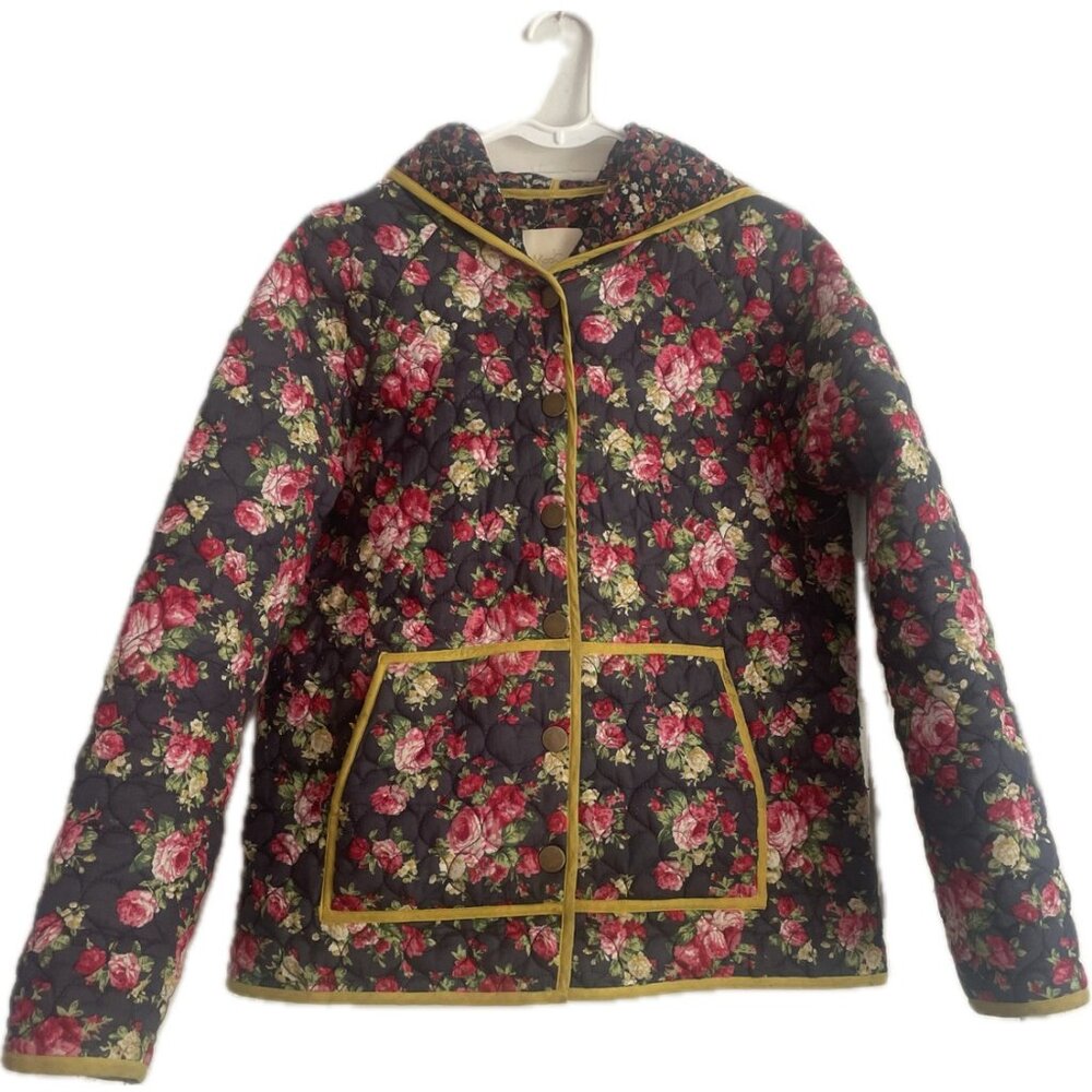 ModCloth All Work & More Play Quilted Floral Hoodie Jacket Size Large